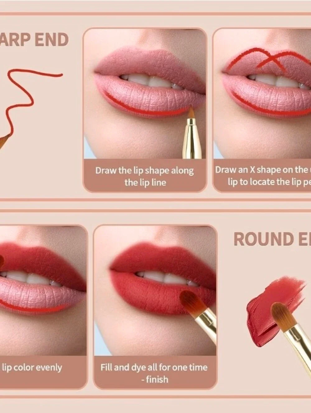Gold Retractable Dual Sided Lip Brush- Pointed & Rounded Tips BNIB